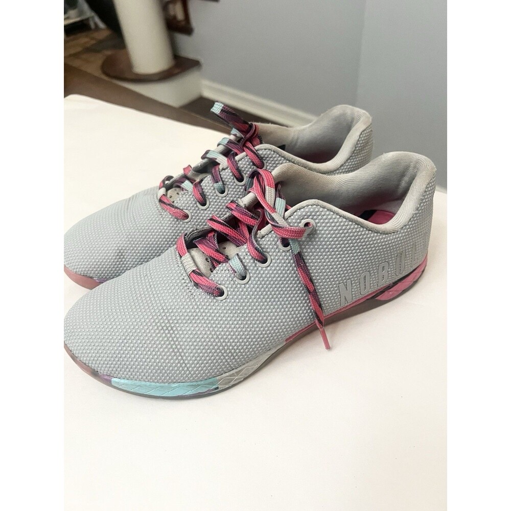 NoBull Women's Trainer Gray/ Pink/ Blue/ White Sz 12 US Superfabric Shoe M 10.5